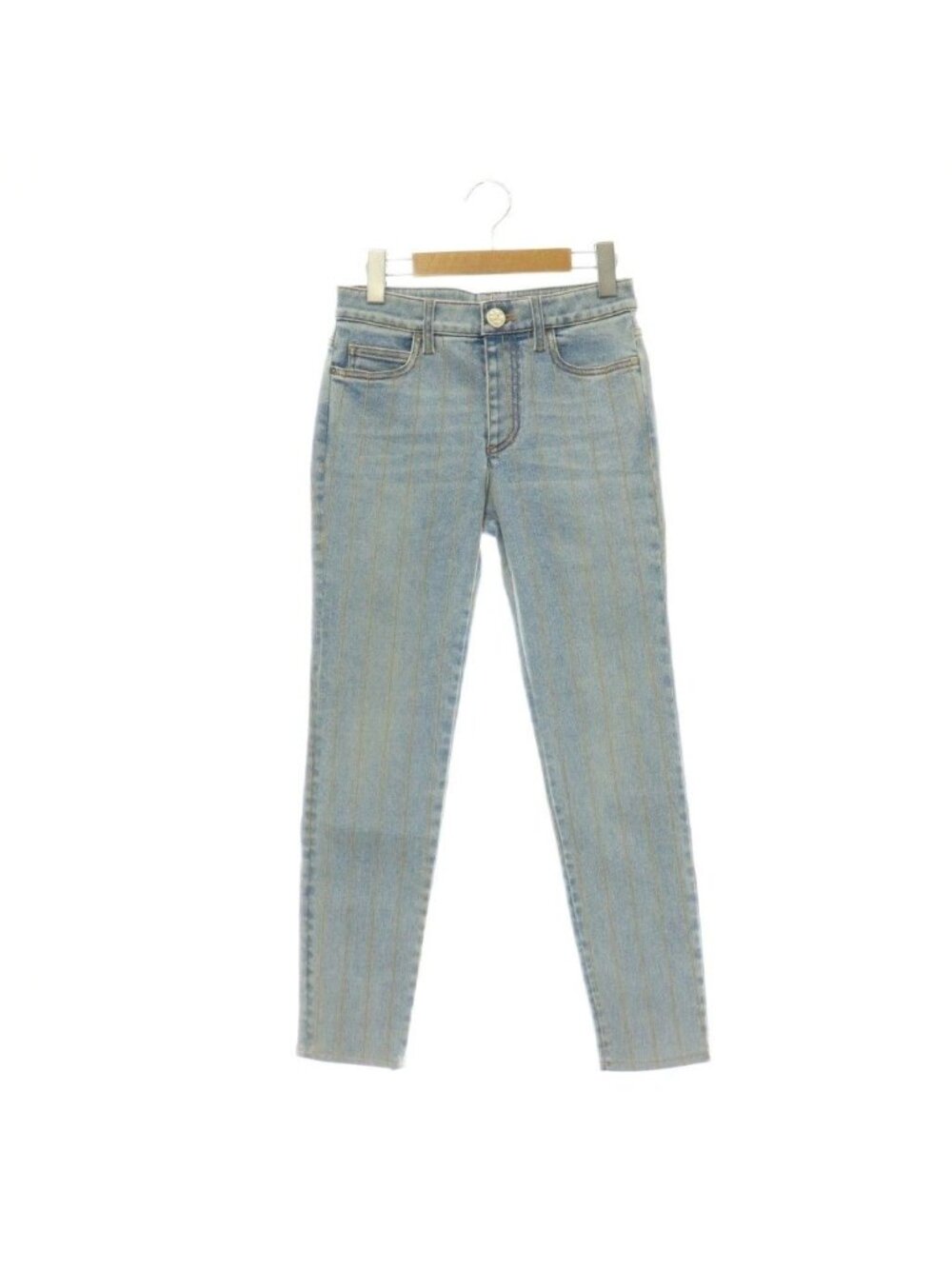 Chanel Coco Button Chain Denim Pants Jeans Zipper Fly 36 Light Blue